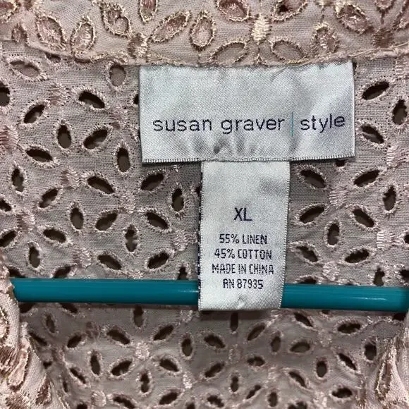 Susan Graver Style Women's Eyelet Embroidered Pink Jacket XL Event Spring Floral - Picture 3 of 11